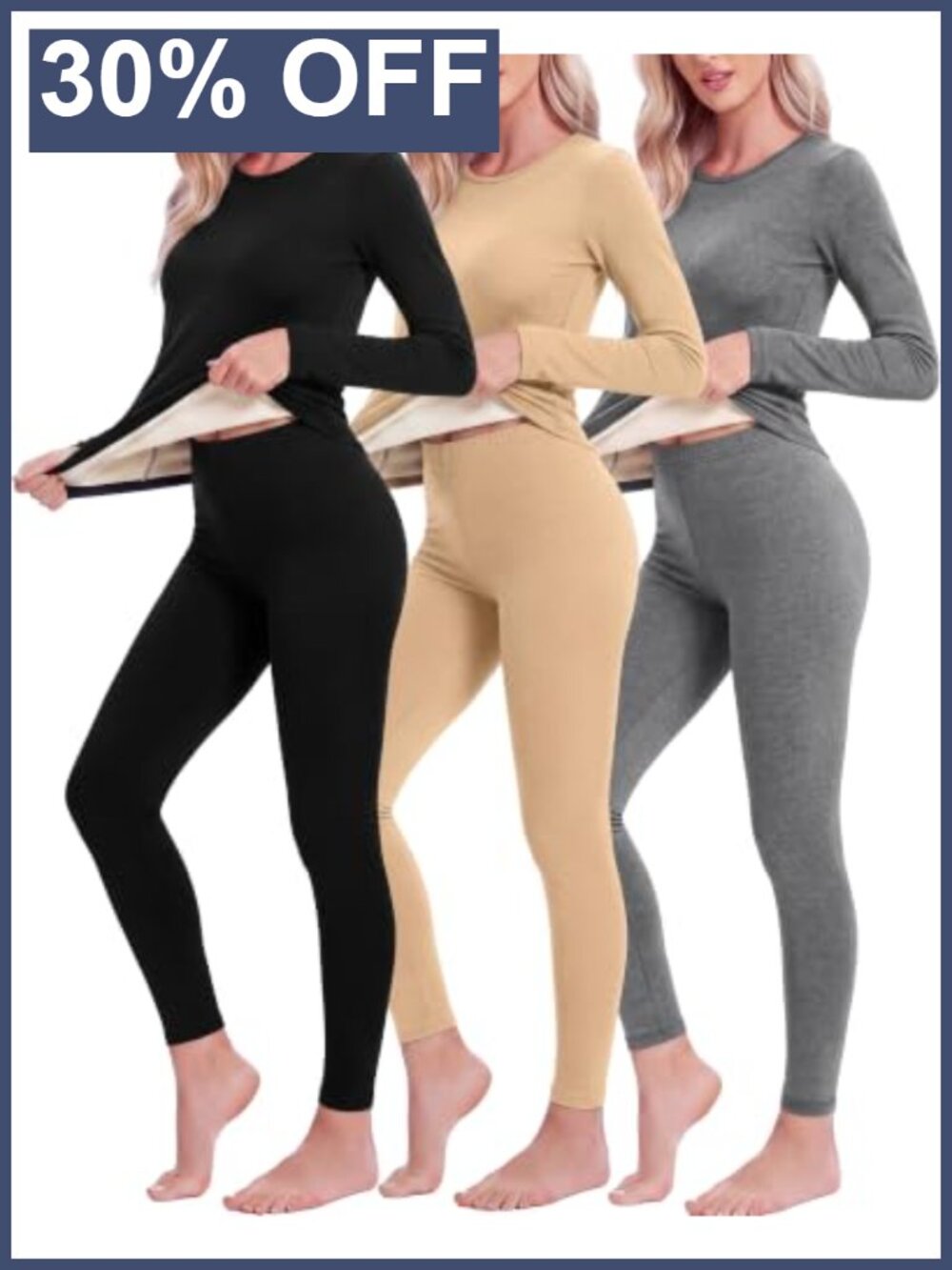 Women's Thermal Underwear Set Fleece Lined Long Sleeve Base Layer Top Bottom